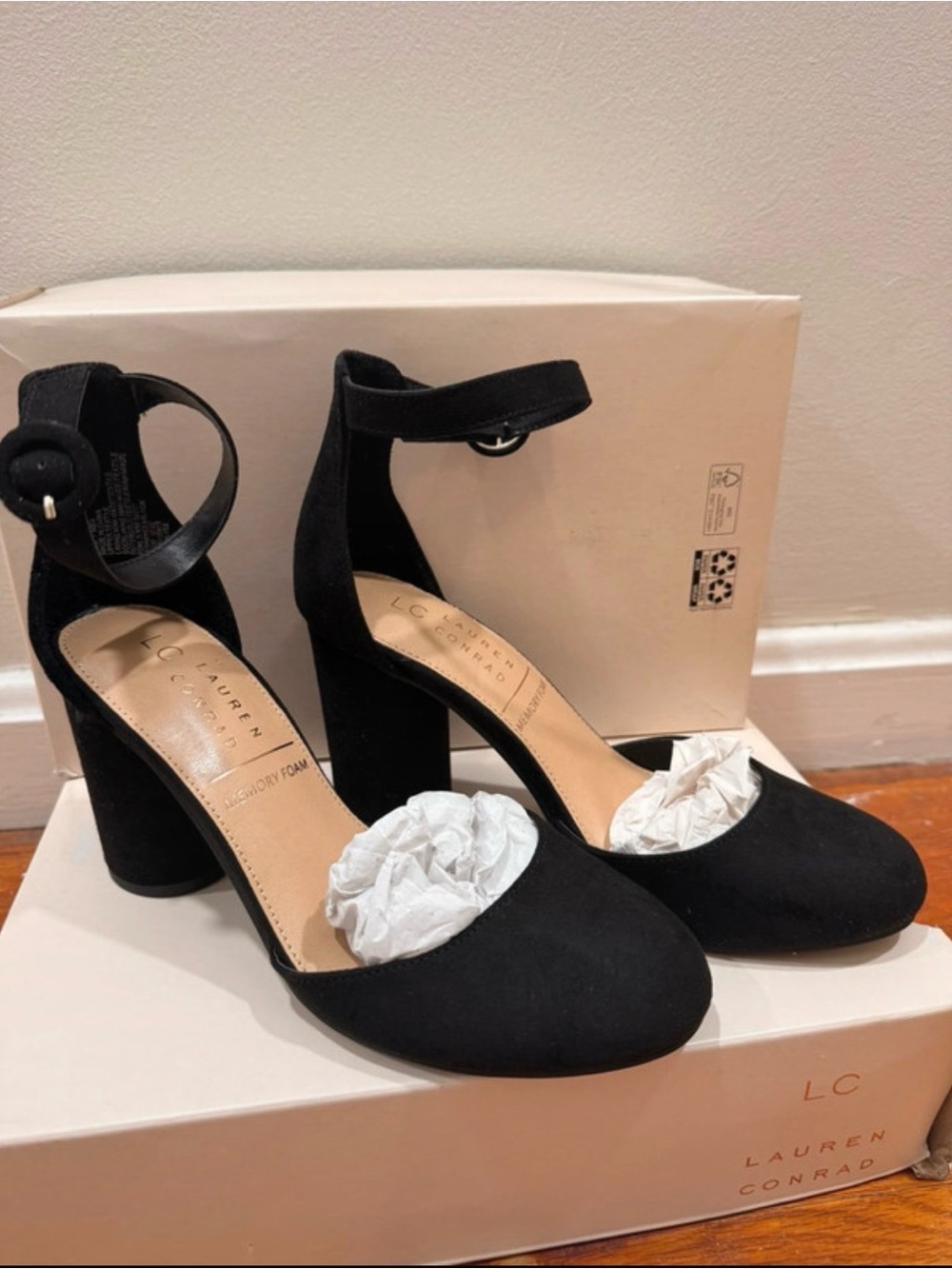 LC Lauren Conrad Black Ankle-Strap Block Heels